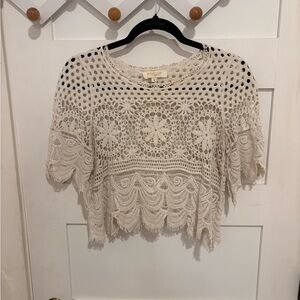 Cream Crochet Lace Short Sleeve Top